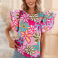 Multicolor Vibrant Floral Ruffle Sleeve Blouse