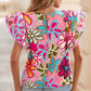 Multicolor Vibrant Floral Ruffle Sleeve Blouse