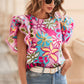 Multicolor Vibrant Floral Ruffle Sleeve Blouse